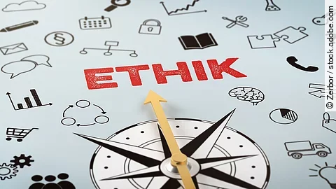 Kompass  mit Icons und Text - Ethik